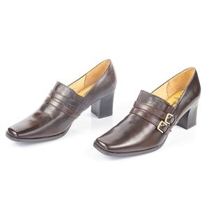 Life Stride Brown High Heel Shoe with Buckles, Square Heel, Loafer Size 10M